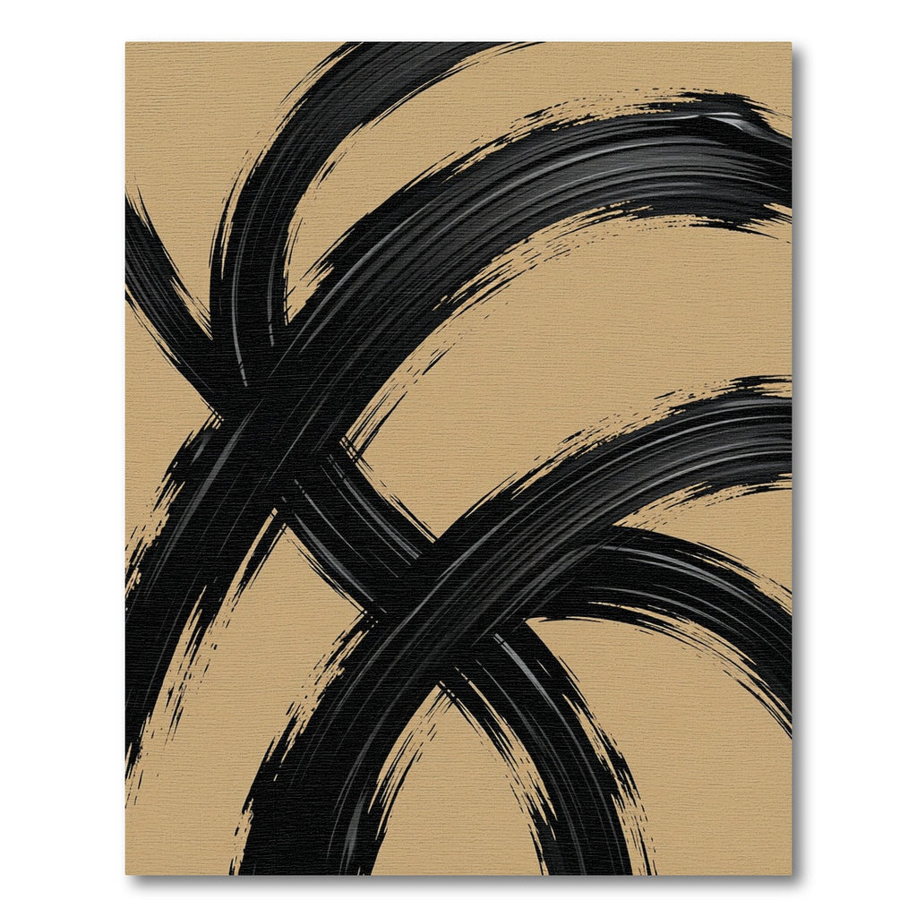 Black Abstract Brushstroke on Tan Rug