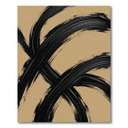 Black Abstract Brushstroke on Tan Rug