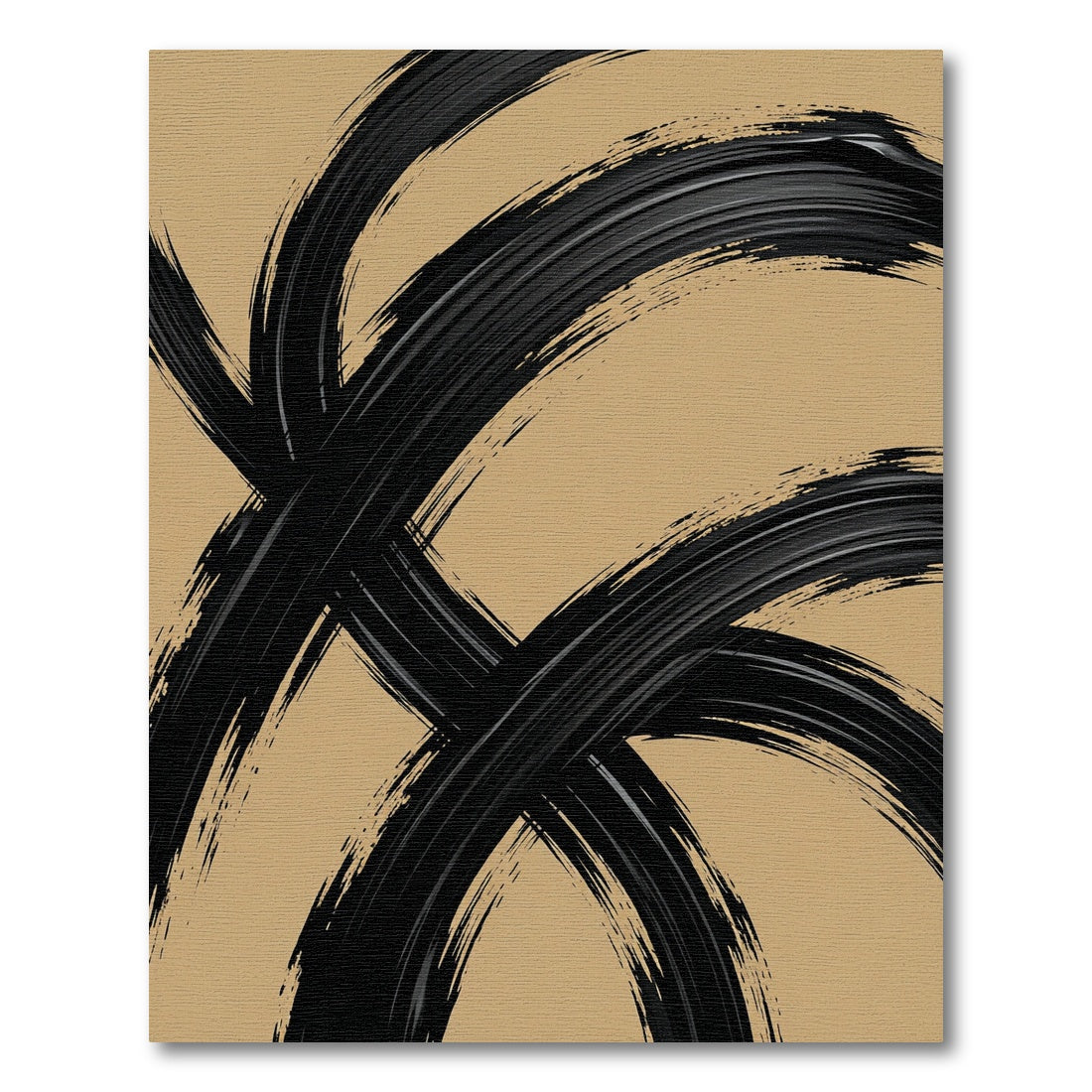 Black Abstract Brushstroke on Tan Rug