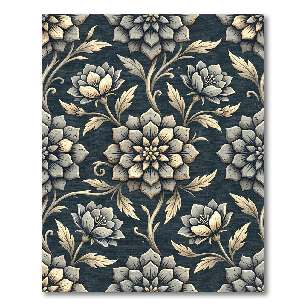 Ornate Gray Floral Scrollwork Rug