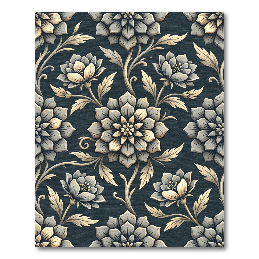 Ornate Gray Floral Scrollwork Rug