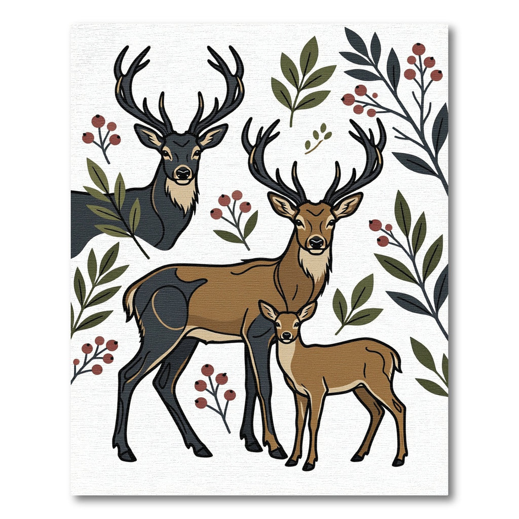 Rustic Woodland Deer and Berry Illustration Rug