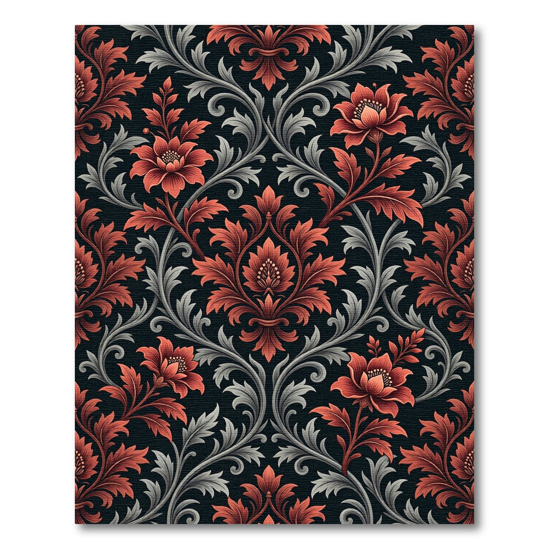 Elegant Crimson Floral Damask Scroll Rug