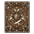 Ornate Bronze Heraldic Floral Scroll Emblem Rug
