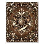 Ornate Bronze Heraldic Floral Scroll Emblem Rug