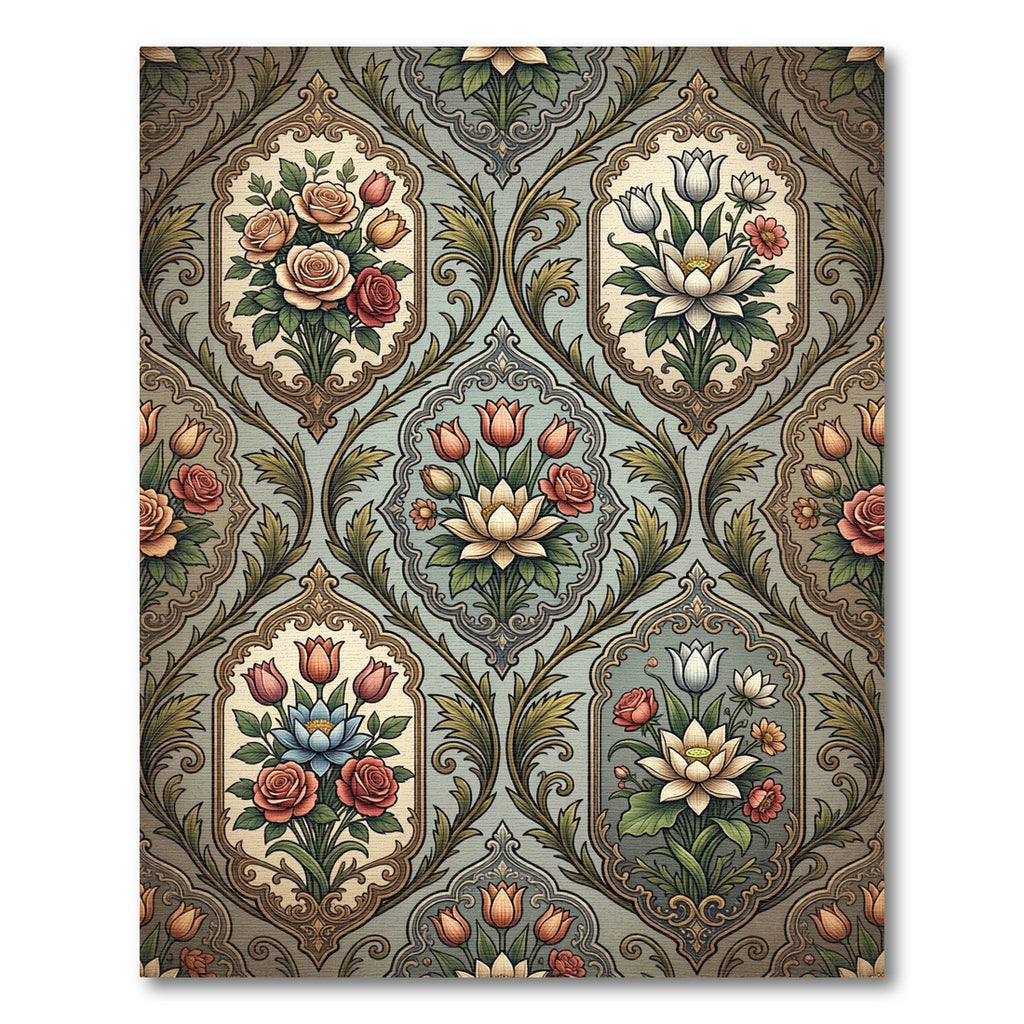 Pastel Floral Scrolling Arabesque Rug