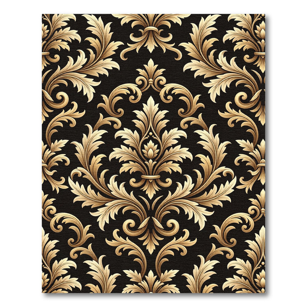 Regal Golden Damask Black Scrollwork Rug