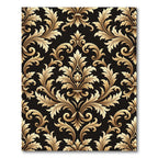 Regal Golden Damask Black Scrollwork Rug