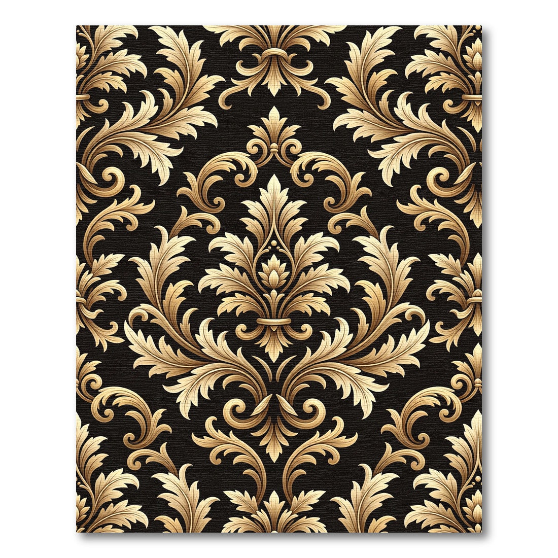 Regal Golden Damask Black Scrollwork Rug