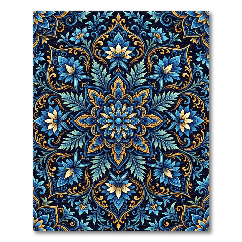 Royal Blue Floral Medallion With Gold Rug