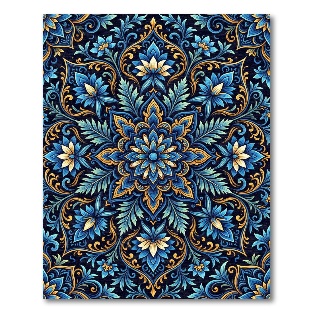 Royal Blue Floral Medallion With Gold Rug