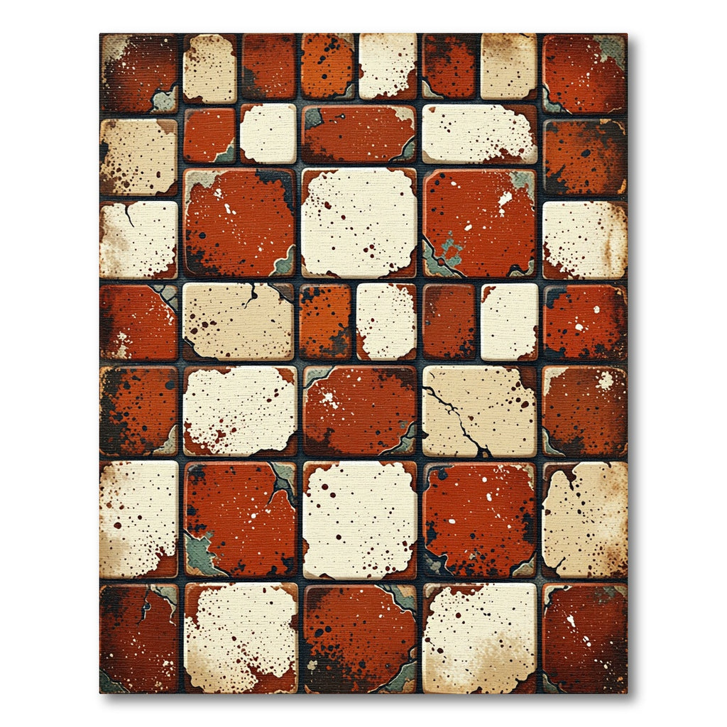 Distressed Terracotta Cream Mosaic Tile Rug