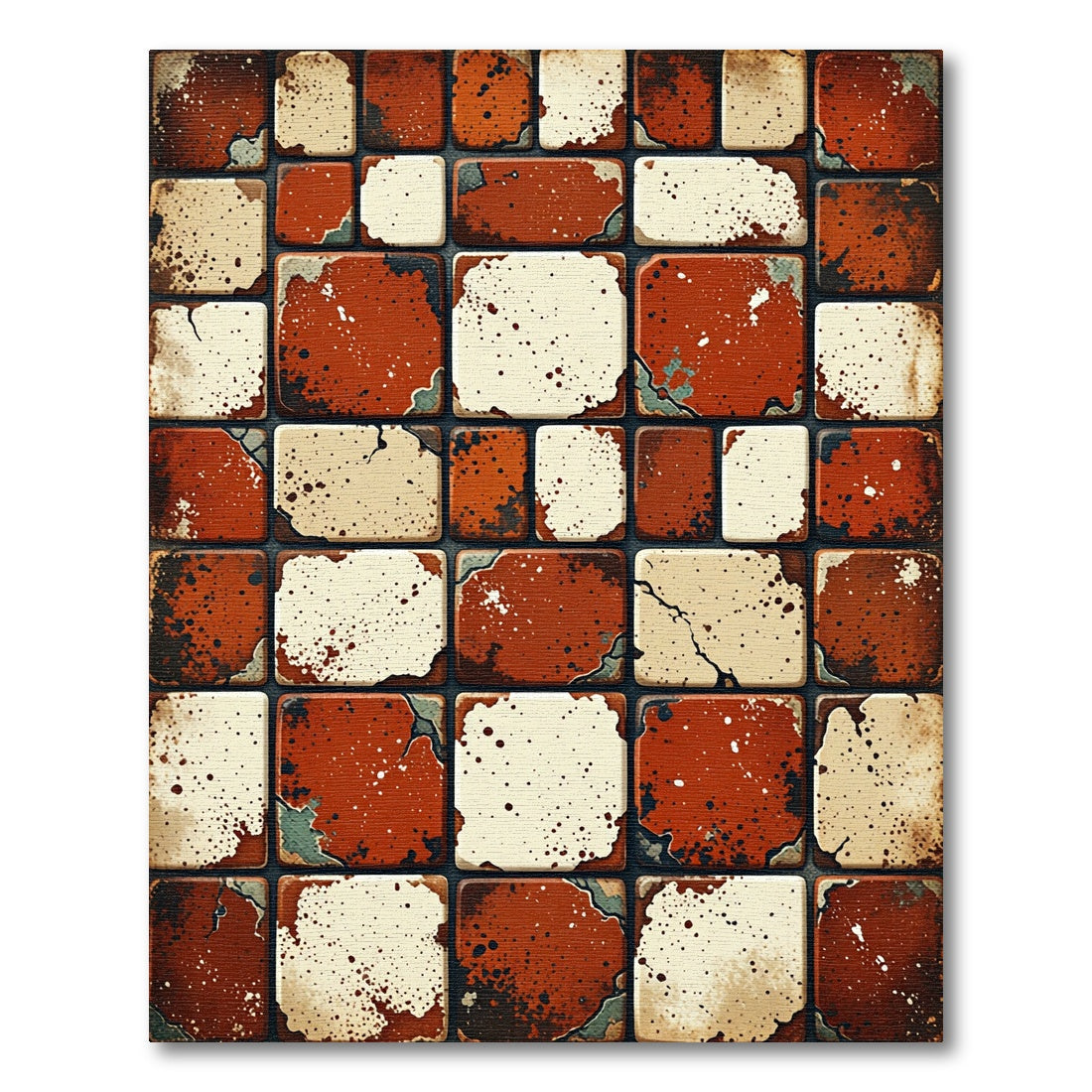 Distressed Terracotta Cream Mosaic Tile Rug
