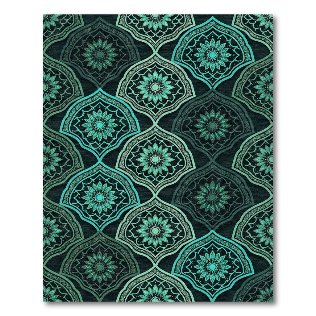 Emerald Teal Floral Arch Medallions Rug