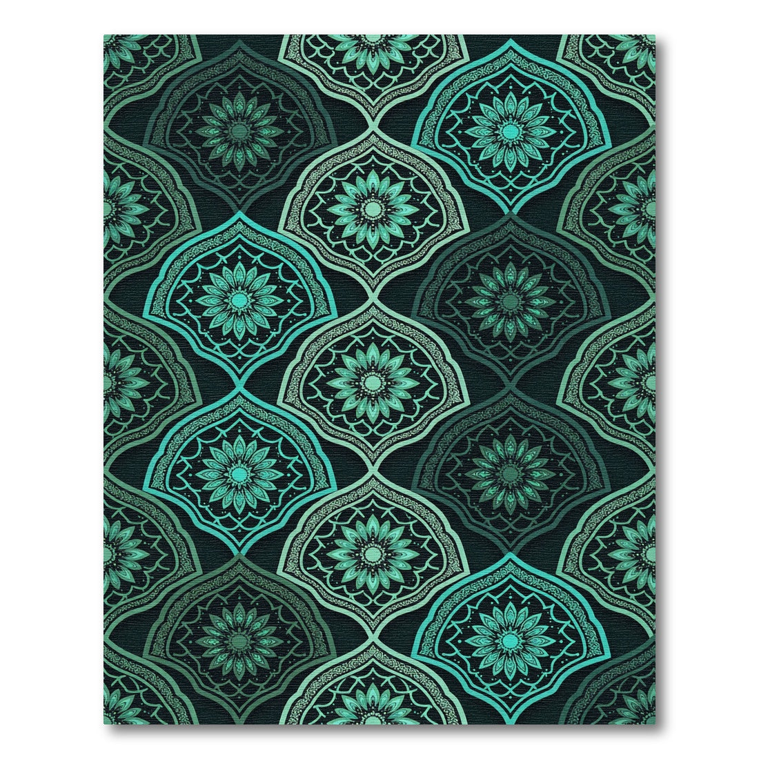 Emerald Teal Floral Arch Medallions Rug
