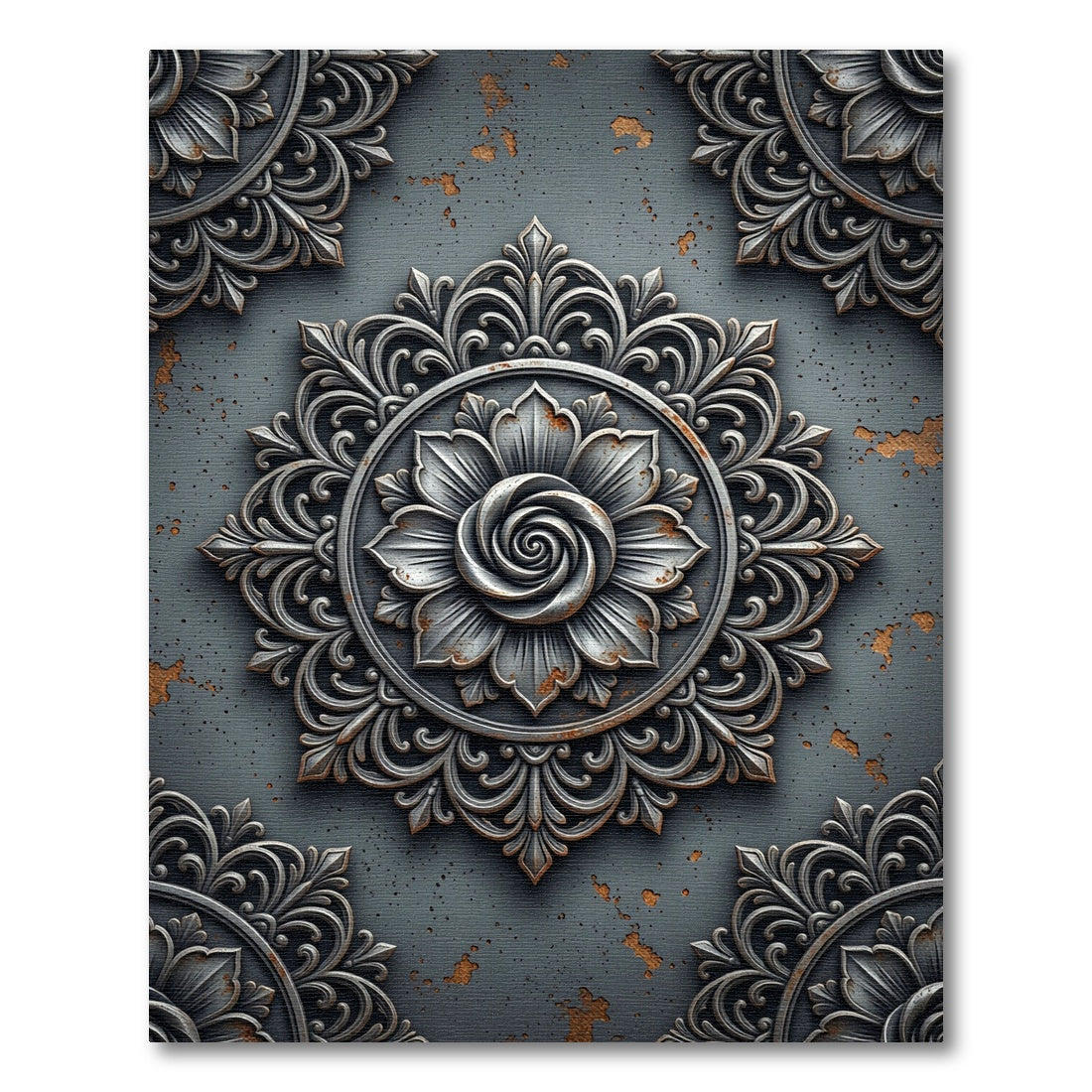 Vintage Gray Floral Medallion Rug