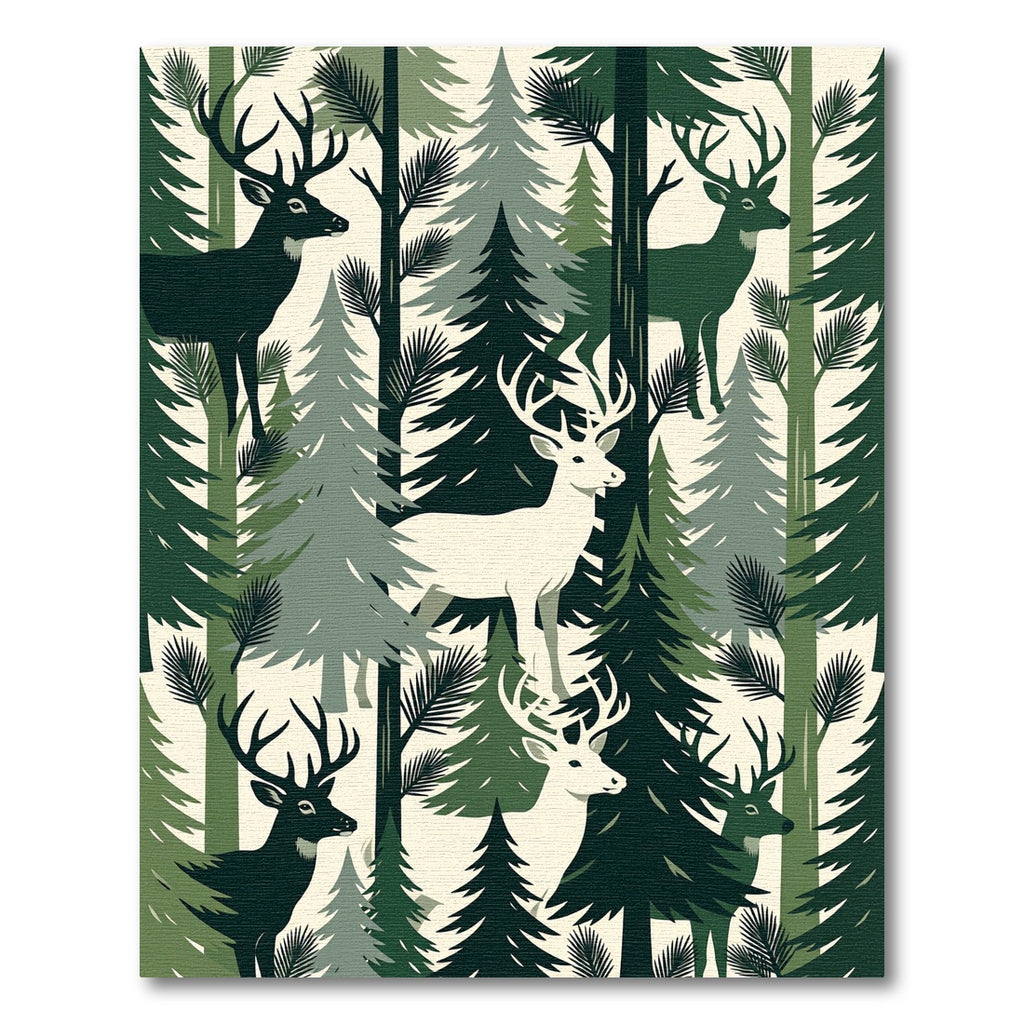 Forest Deer Woodland Silhouette Green Cream Rug