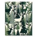 Forest Deer Woodland Silhouette Green Cream Rug