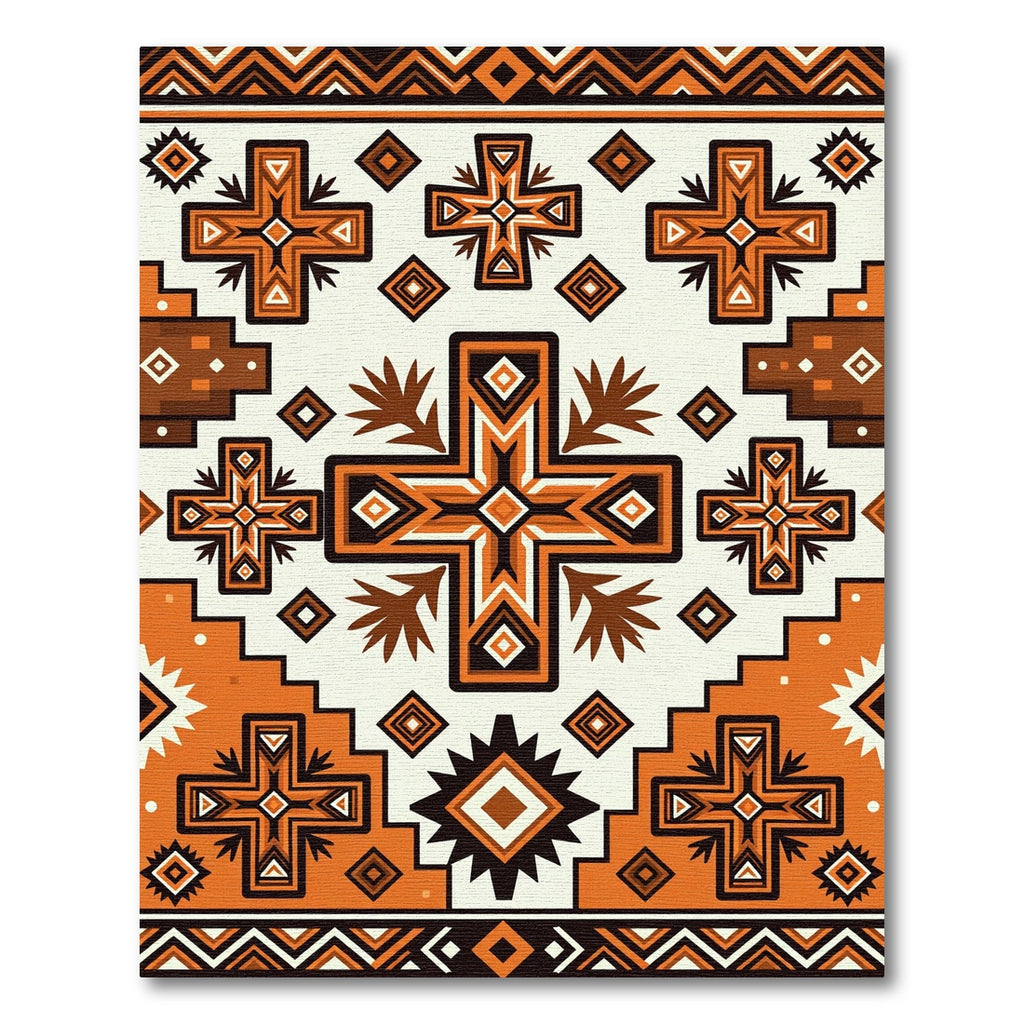 Orange Brown Geometric Cross Tribal Rug