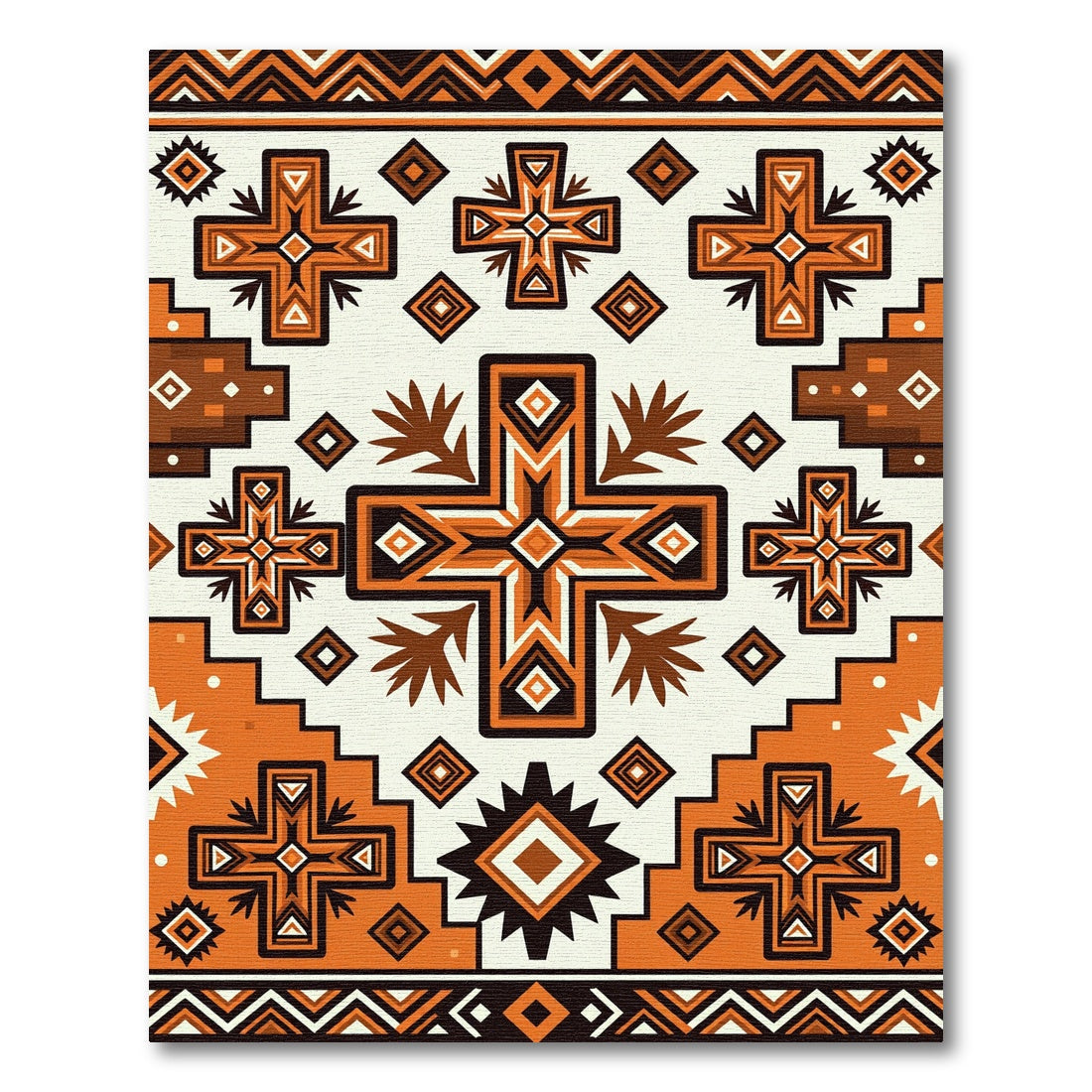 Orange Brown Geometric Cross Tribal Rug