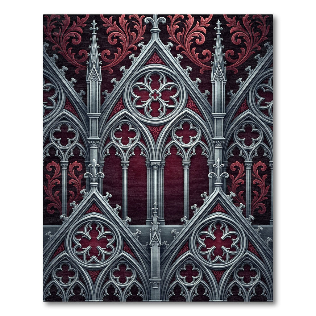 Gothic Silver Filigree Crimson Architecture Rug