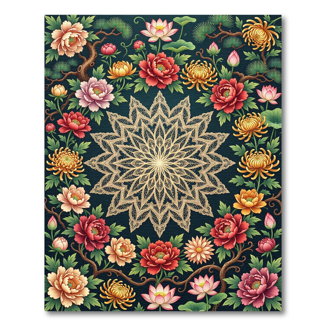 Lotus Floral Lace Medallion Symphony Rug