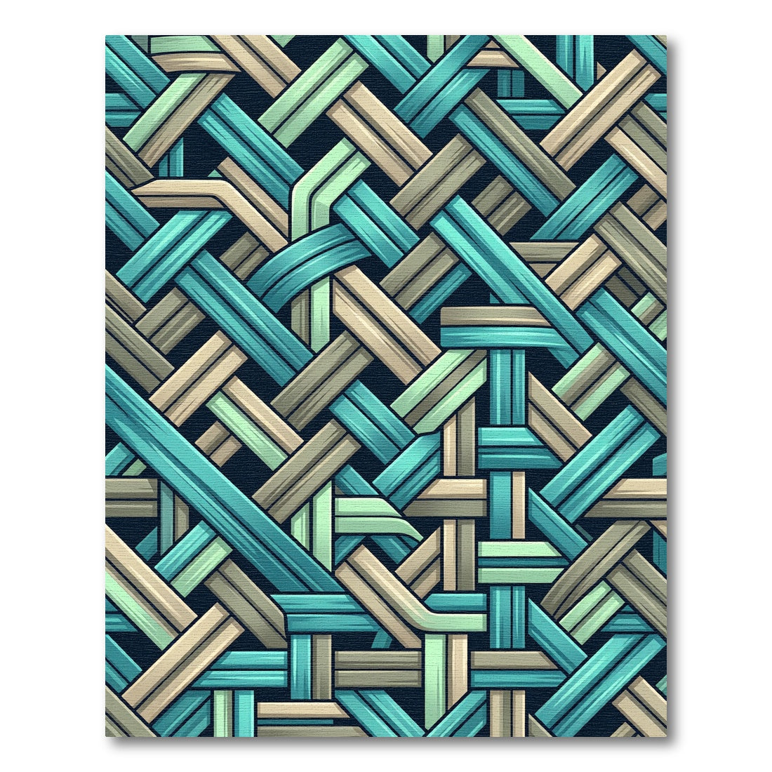 Teal and Sage Woven Interlaced Grid Rug