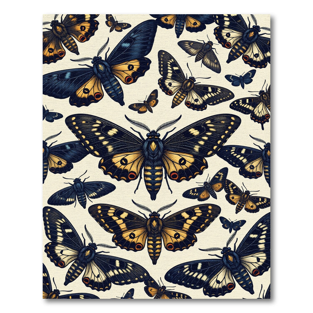 Dark Enchanted Moth Botanical Illustration Rug