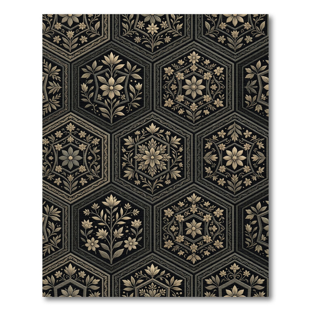 Gilded Floral Hexagon Art Rug
