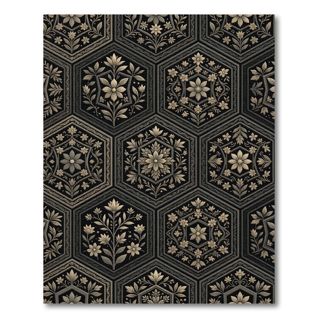 Gilded Floral Hexagon Art Rug