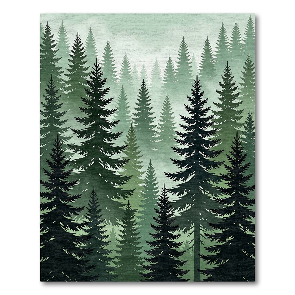 Deep Green Pine Forest Misty Scene Rug