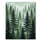 Deep Green Pine Forest Misty Scene Rug