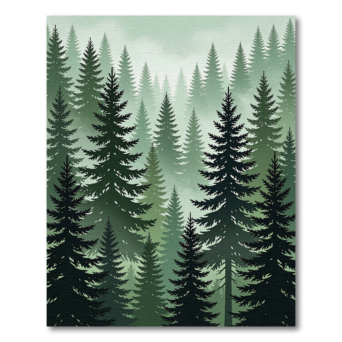 Deep Green Pine Forest Misty Scene Rug