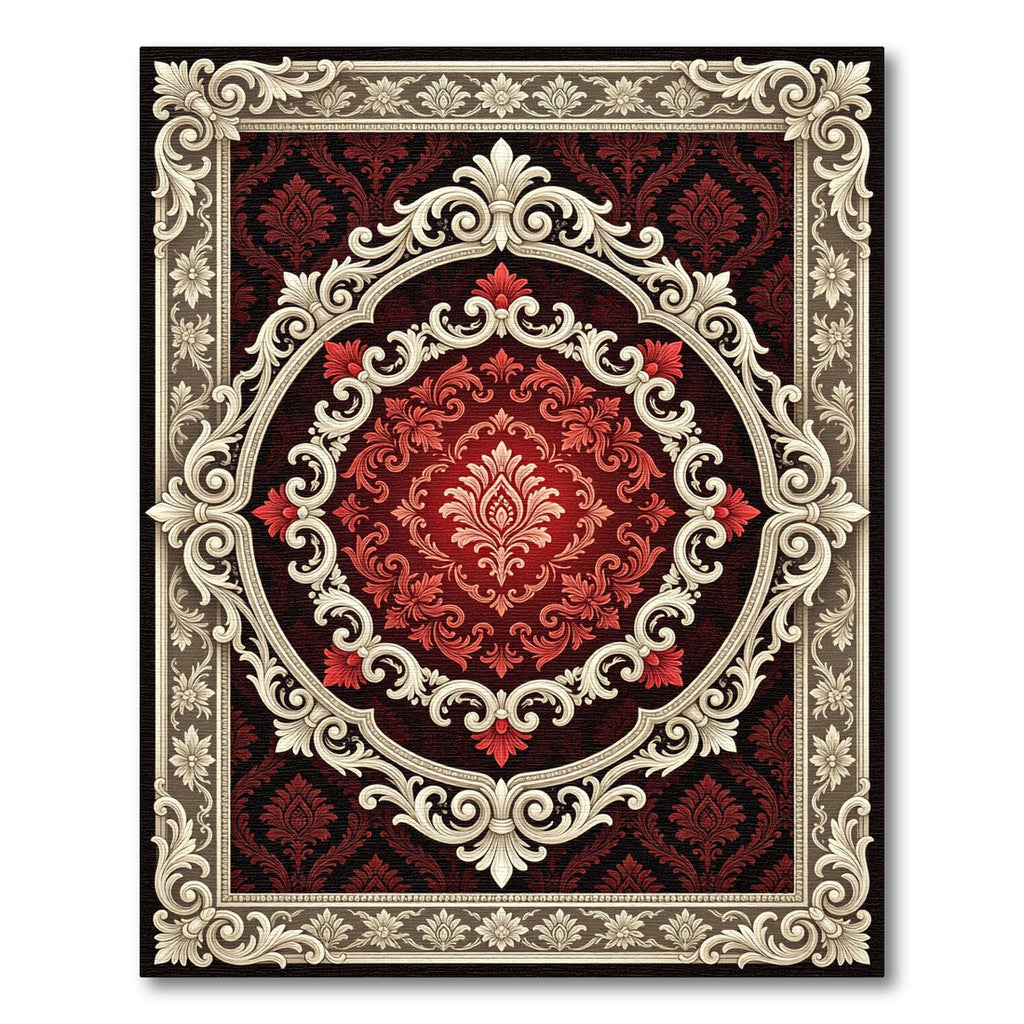 Crimson Red Elaborate Oval Medallion Rug