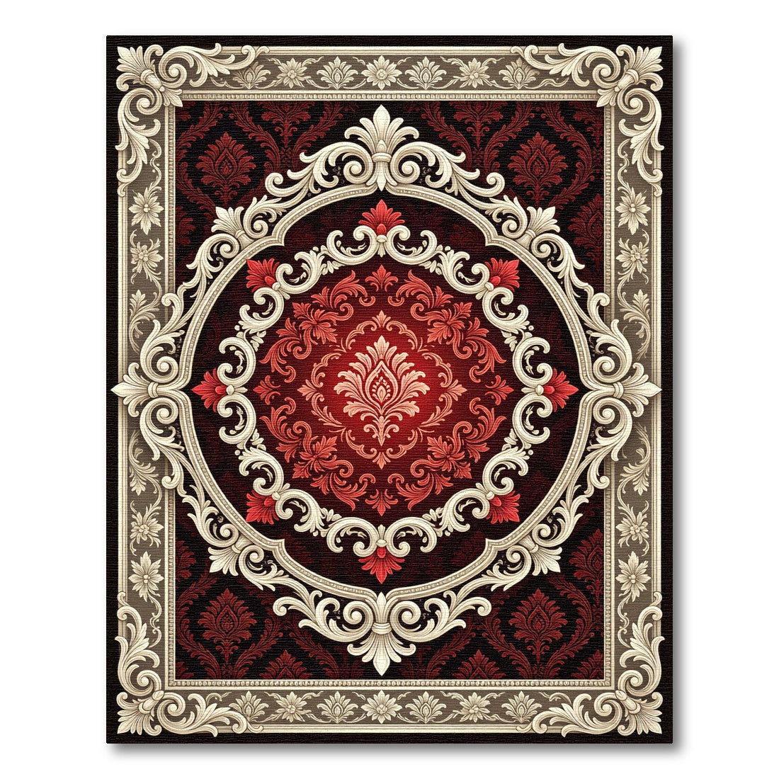 Crimson Red Elaborate Oval Medallion Rug