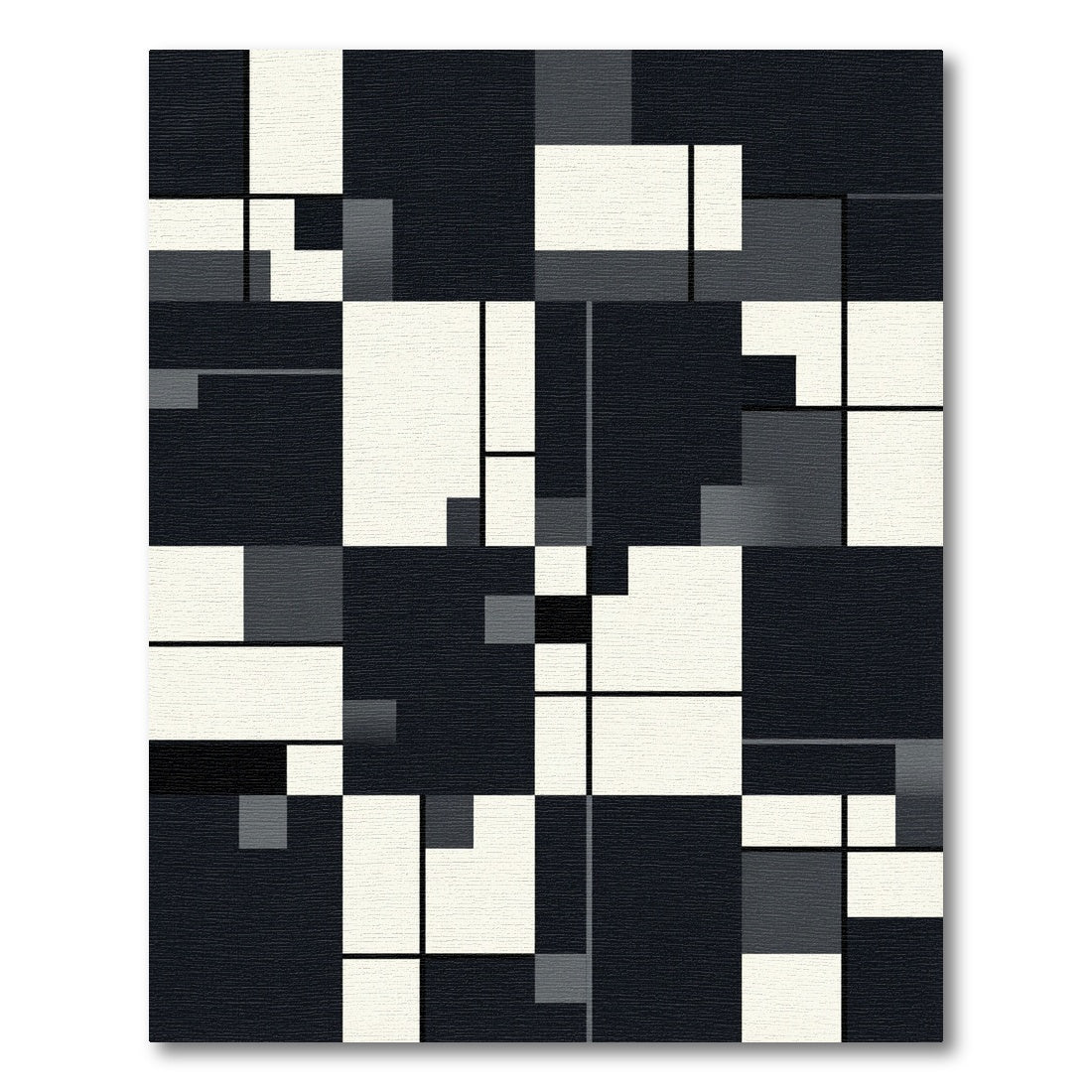 Modern Minimalist Monochrome Geometric Grid Rug