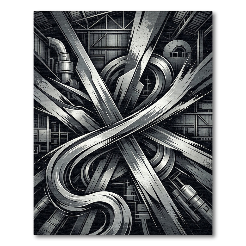 Monochromatic Industrial Steel Abstract Curve Rug