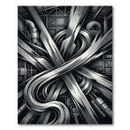 Monochromatic Industrial Steel Abstract Curve Rug