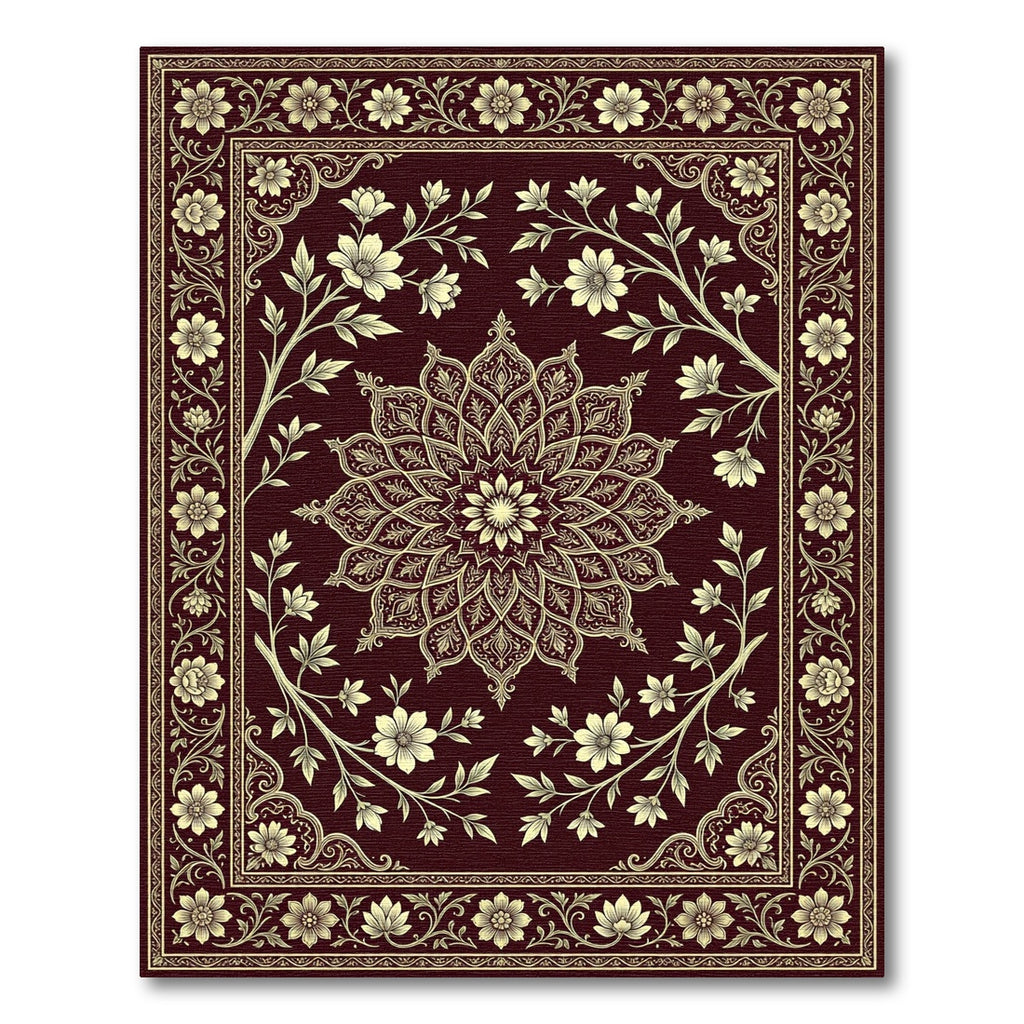 Ornate Golden Floral Vine Arrangement Rug
