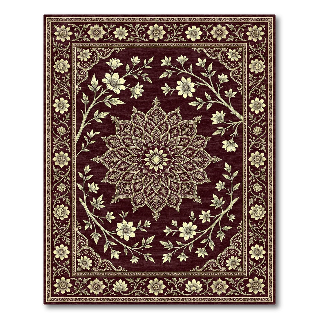 Ornate Golden Floral Vine Arrangement Rug