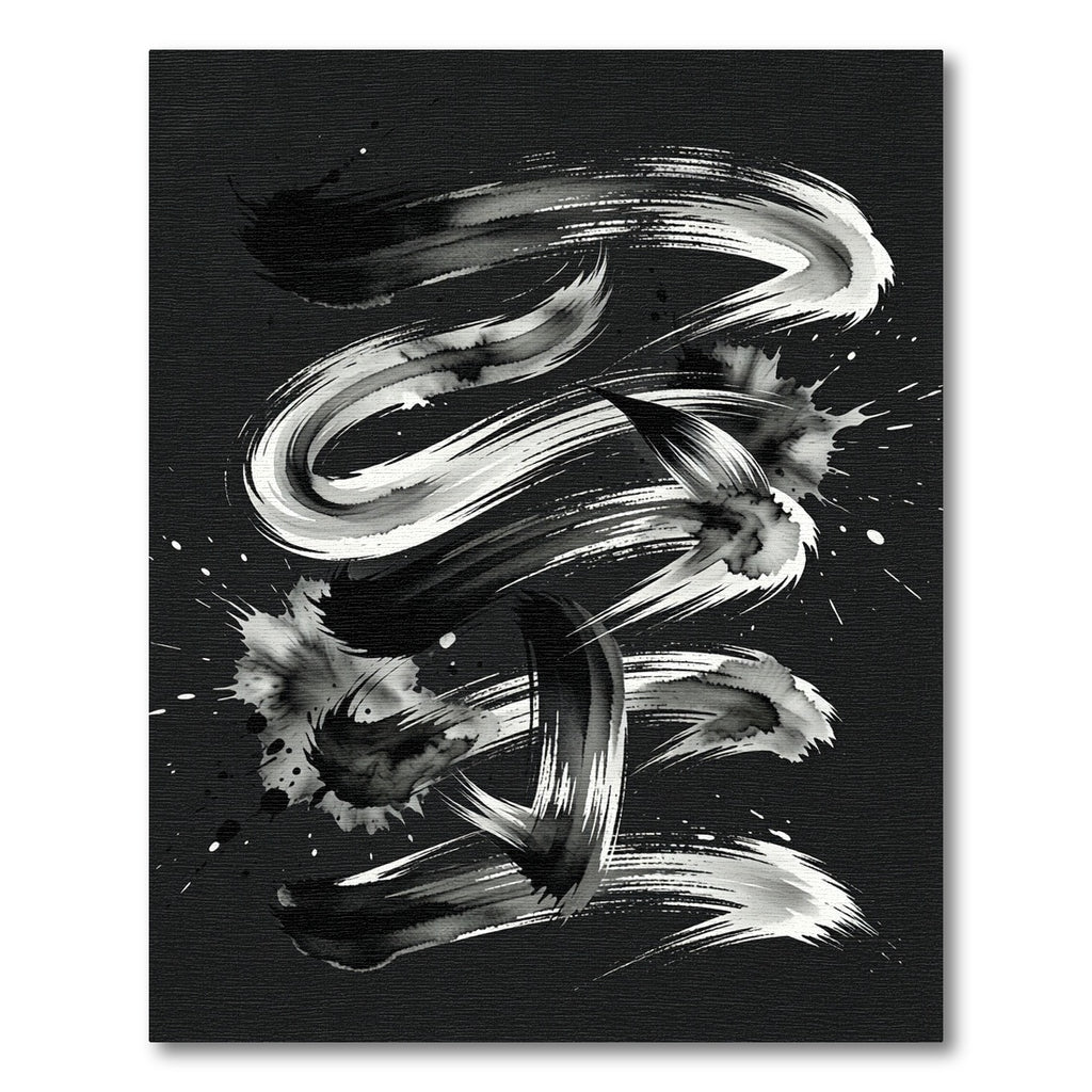 Monochromatic Black and White Ink Swirl Rug
