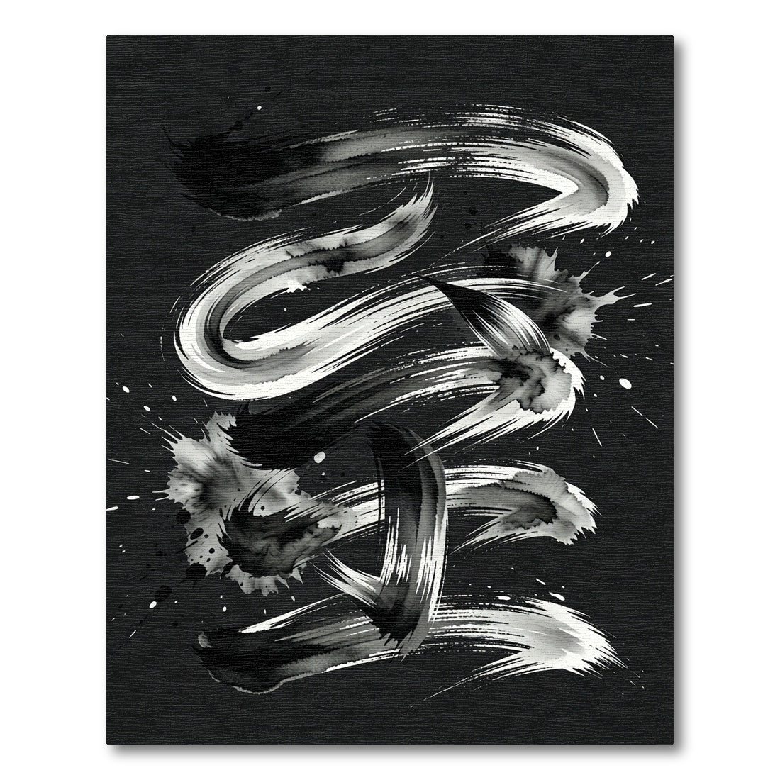 Monochromatic Black and White Ink Swirl Rug