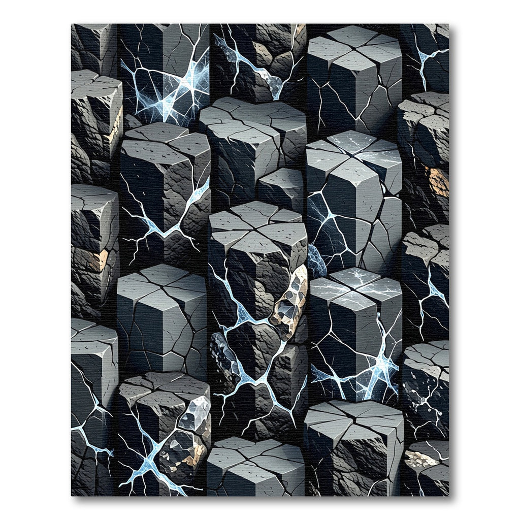 Dark Gray Cracked Hexagonal Columns Rug