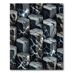Dark Gray Cracked Hexagonal Columns Rug