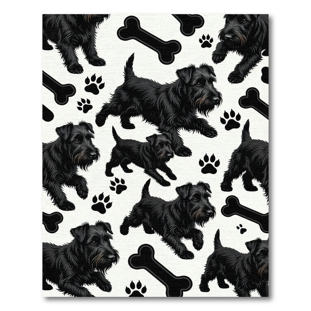 Playful Black Scottie Dog Bone Artwork Rug