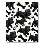 Playful Black Scottie Dog Bone Artwork Rug