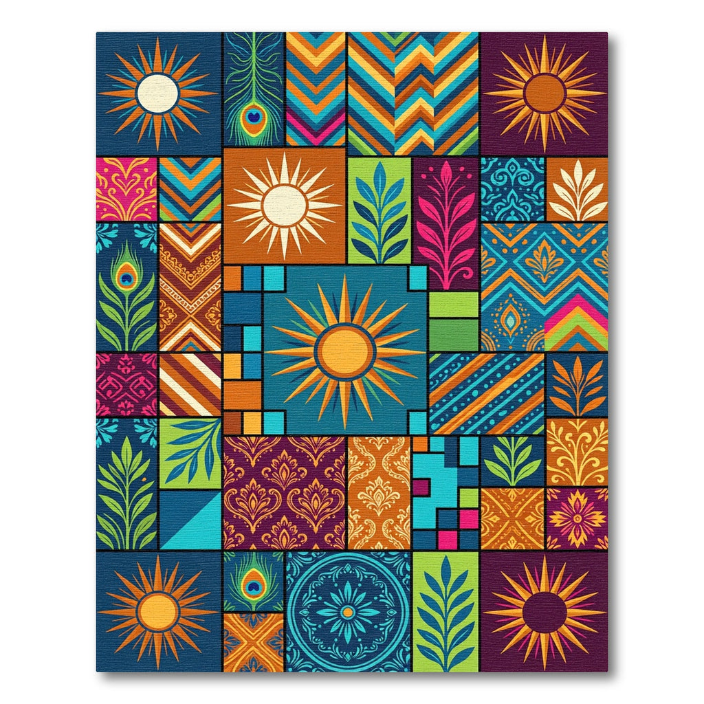 Vibrant Sun Peacock Feather Geometric Rug