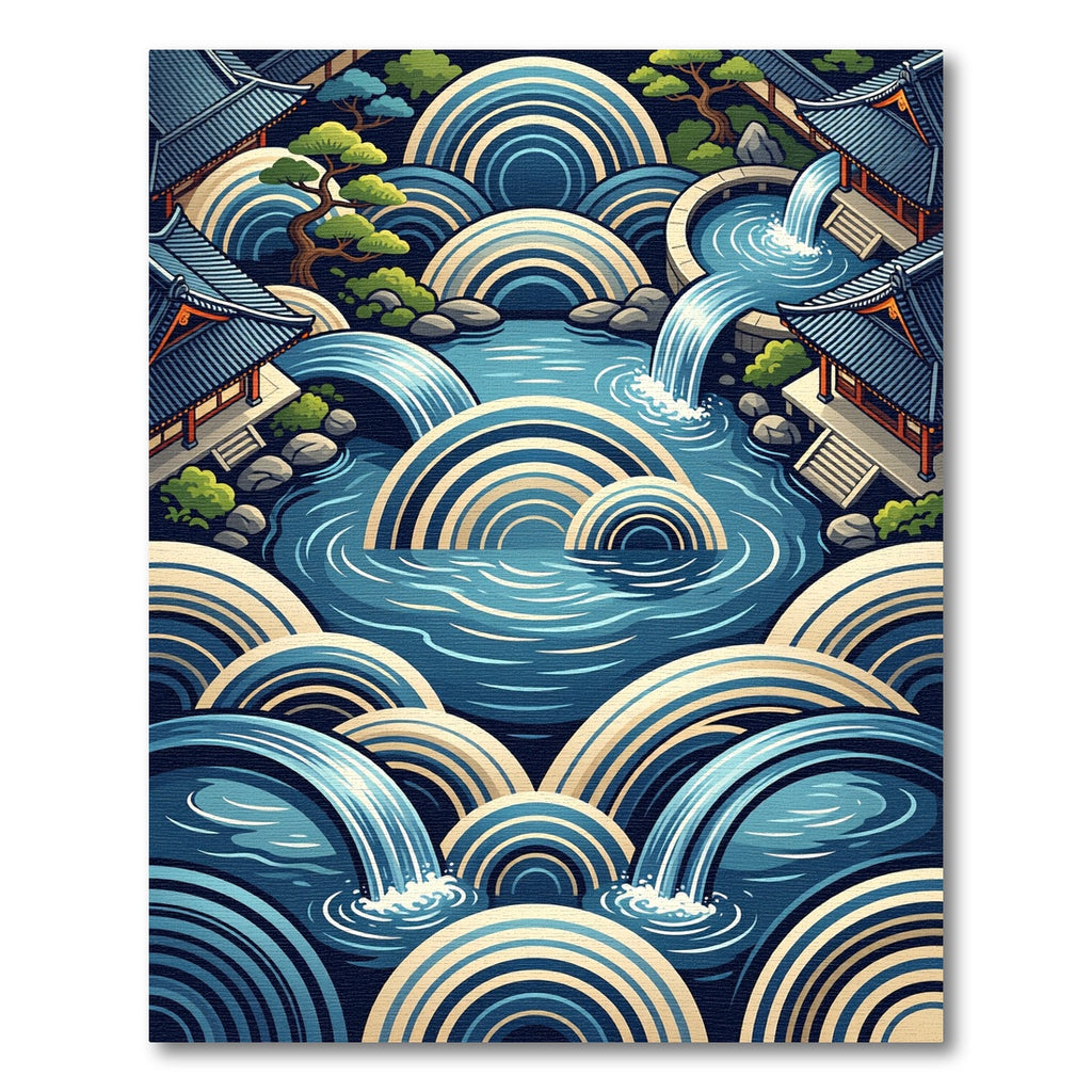 Japanese Zen Blue Waterfall Arch Rug