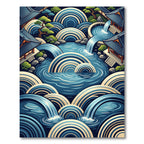 Japanese Zen Blue Waterfall Arch Rug