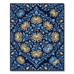 Navy Blue Floral Chrysanthemum Scroll Medallion Rug